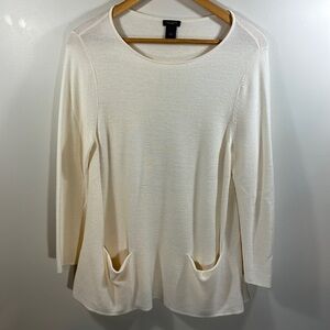 Ann Taylor Loft Large Knit Sweater Cream with pockets Long Sleeve scoop‎ neck